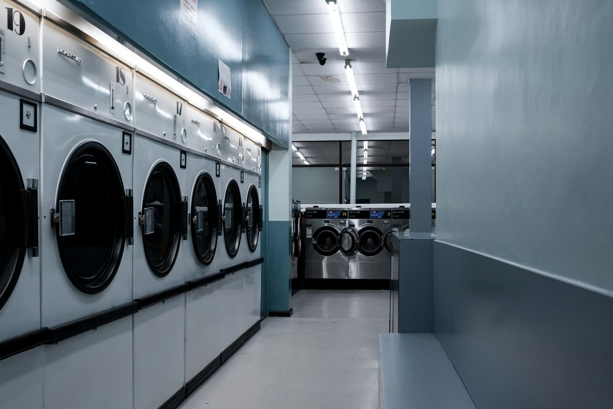 Commercial washing machines mid-cycle